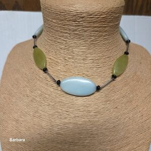 Vintage HR 925 Sterling Silver with Green and Blue Chalcedony Stone Necklace